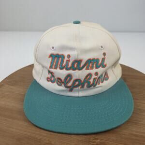 Vintage Miami Dolphins Hat Cap Snap Back Cream Teal NFL‎ Football Starter 90s